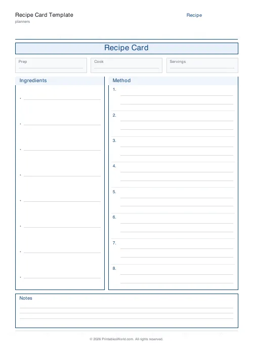 Free printable recipe card — 8 ingredients — PDF download
