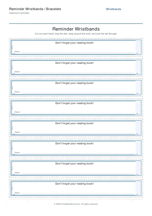 Free printable reminder wristbands — Double — PDF download