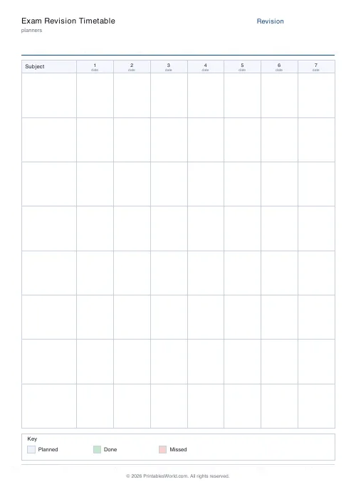 Free printable revision timetable — 5 days — PDF download