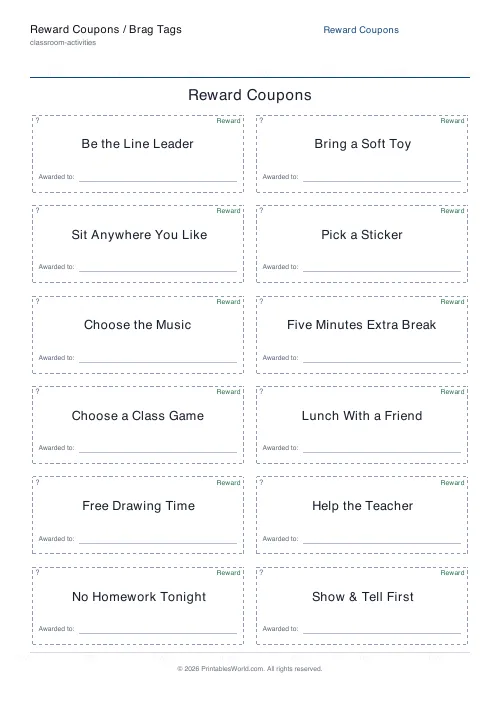 Free printable reward coupons / brag tags — 6 — PDF download