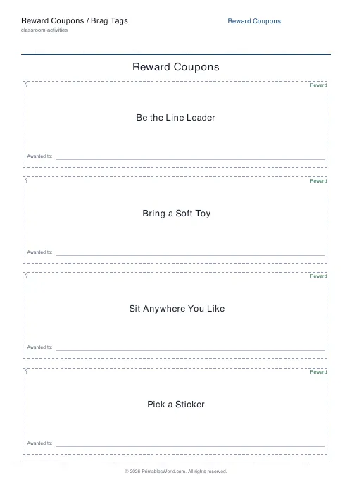 Free printable reward coupons / brag tags — 1 — PDF download