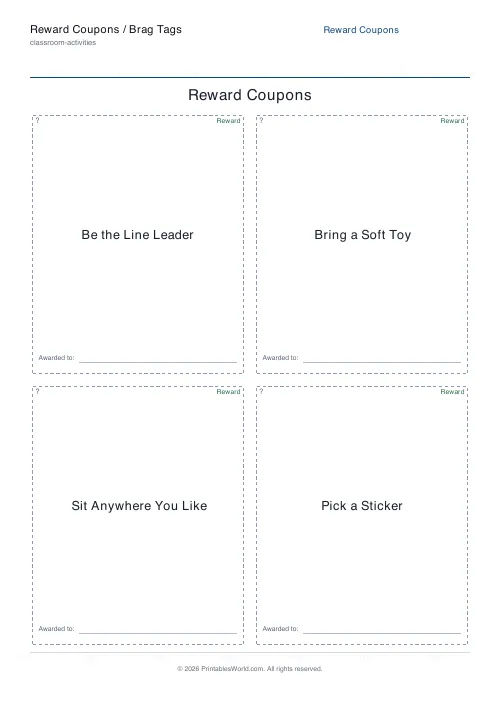 Free printable reward coupons / brag tags — 2 — PDF download
