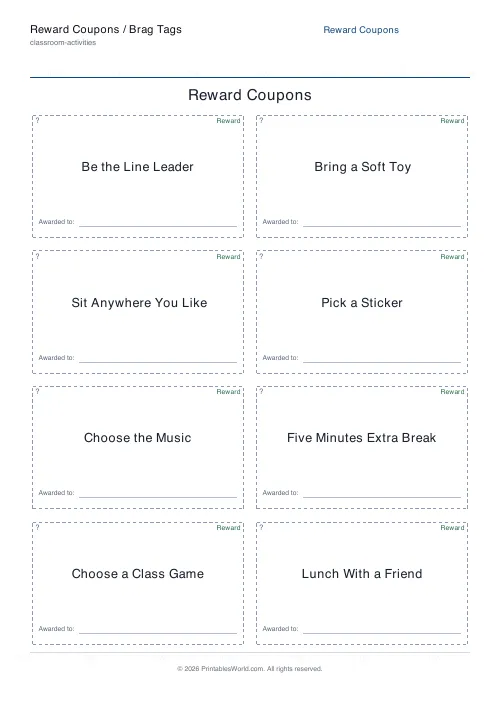 Free printable reward coupons / brag tags — 4 — PDF download