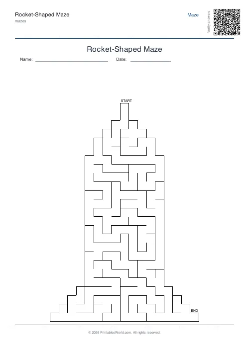 Free printable rocket maze — 25 — PDF download