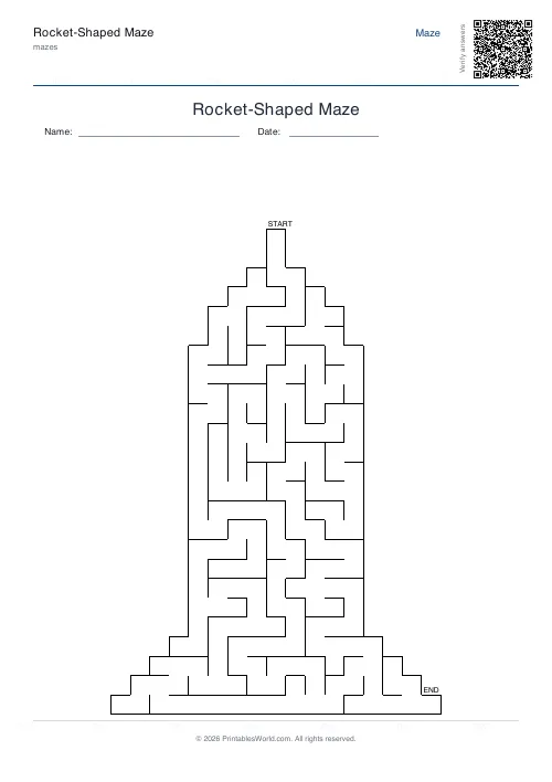 Free printable rocket maze — 25, with answer key — PDF download