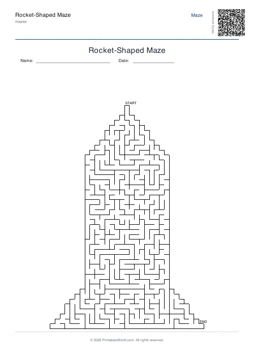 Free printable rocket maze — 45, with answer key — PDF download