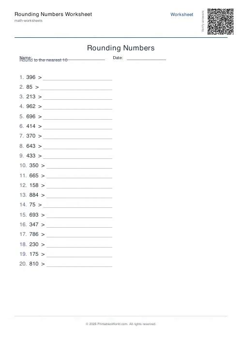Free printable rounding numbers worksheet — 1 dp, with answer key — PDF download