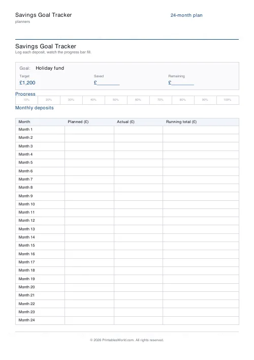Free printable savings tracker — 24 months — PDF download