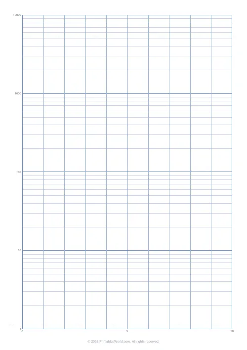 Free printable semi-log graph paper — 10 divisions — PDF download
