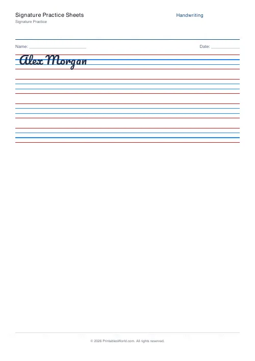 Free printable handwriting practice — Blank (copy only) — PDF download