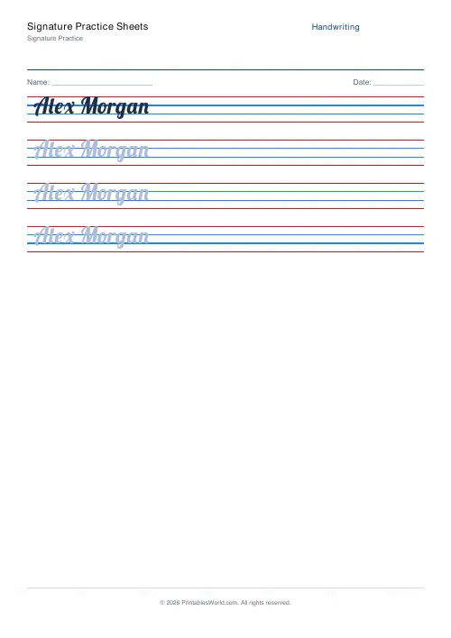 Free printable handwriting practice — Lobster (cursive) — PDF download