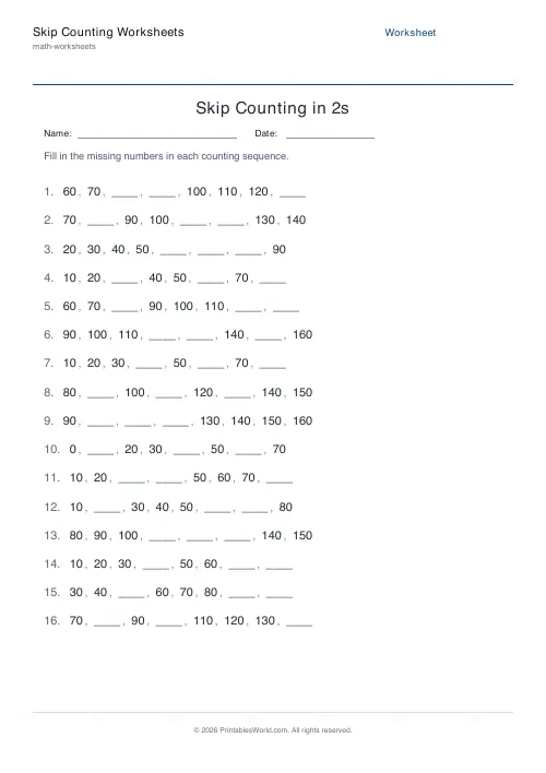 Free printable skip counting worksheet — 10s — PDF download
