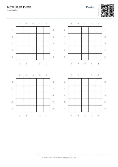 Free printable skyscrapers puzzle — PDF download