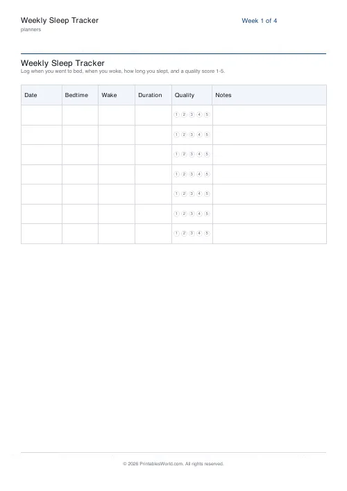 Free printable sleep tracker — 8 weeks — PDF download