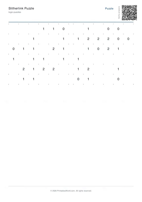 Free printable slitherlink puzzle — 6x6, with answer key — PDF download