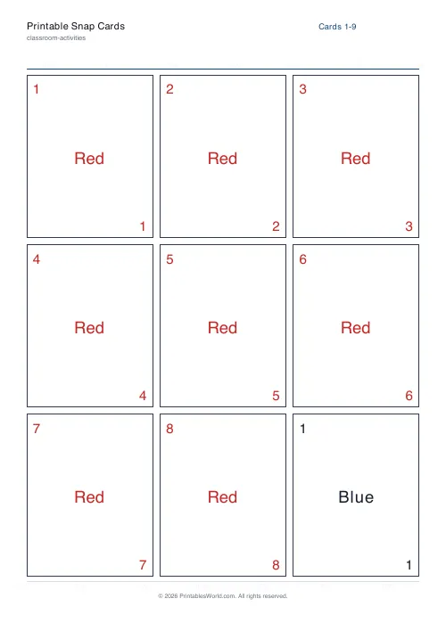 Free printable snap card deck — Colours — PDF download