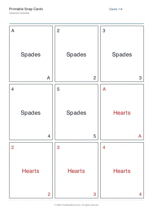 Free printable snap card deck — 20 cards — PDF download