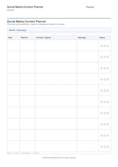 Free printable social media content planner — PDF download