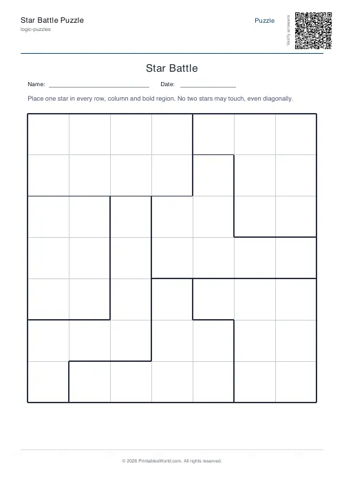 Free printable star battle puzzle — 7x7, with answer key — PDF download