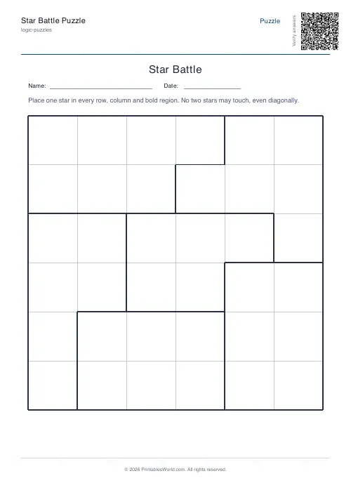 Free printable star battle puzzle — Medium — PDF download