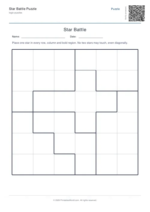 Free printable star battle puzzle — Hard — PDF download