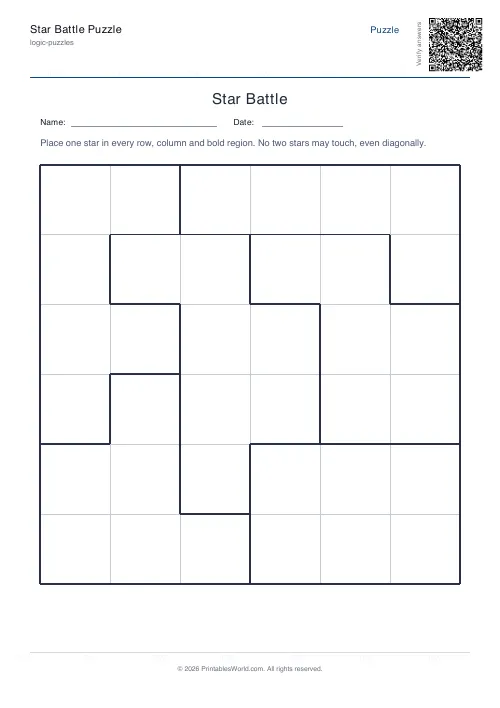Free printable star battle puzzle — 6x6 — PDF download