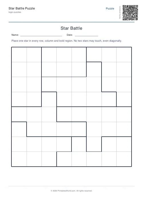 Free printable star battle puzzle — 8x8 — PDF download
