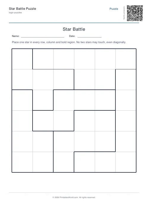 Free printable star battle puzzle — Easy, with answer key — PDF download
