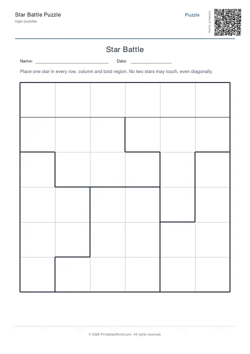 Free printable star battle puzzle — Medium, with answer key — PDF download