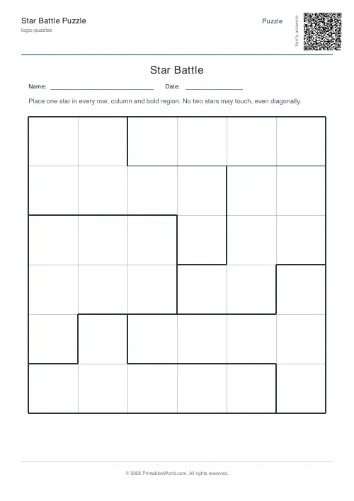 Free printable star battle puzzle — Hard, with answer key — PDF download