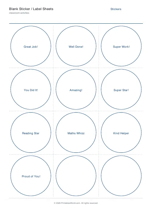 Free printable reward sticker sheet — Blank round (12) — PDF download