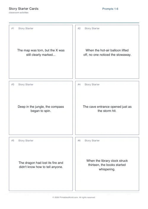 Free printable story starter cards — 12 — PDF download