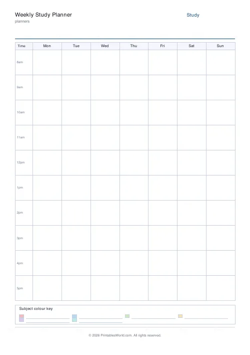 Free printable study planner — Until 6pm — PDF download
