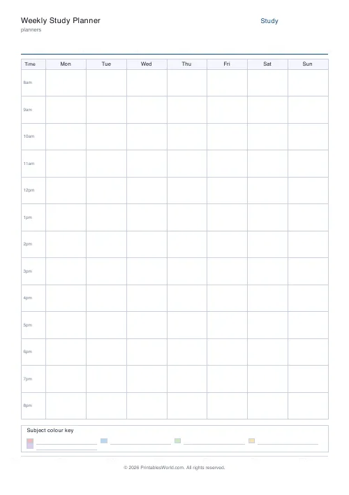Free printable study planner — 5 subjects — PDF download