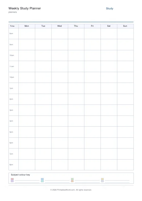 Free printable study planner — 8 subjects — PDF download