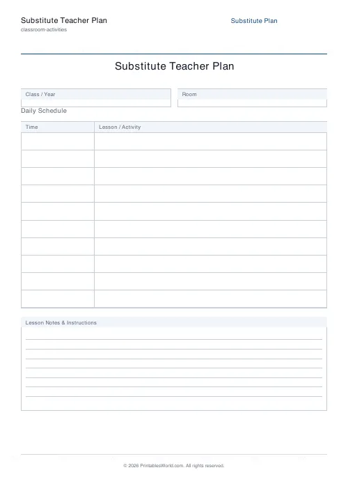 Free printable substitute teacher plan — 10 — PDF download