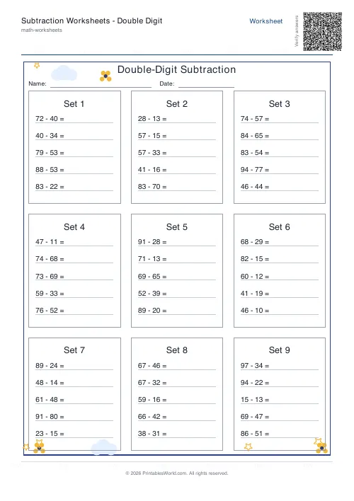 Free printable subtraction worksheet — Tables, with answer key — PDF download