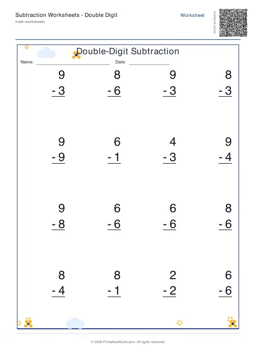 Free printable subtraction worksheet — 1-digit, with answer key — PDF download