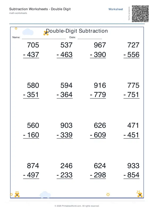 Free printable subtraction worksheet — 3-digit — PDF download