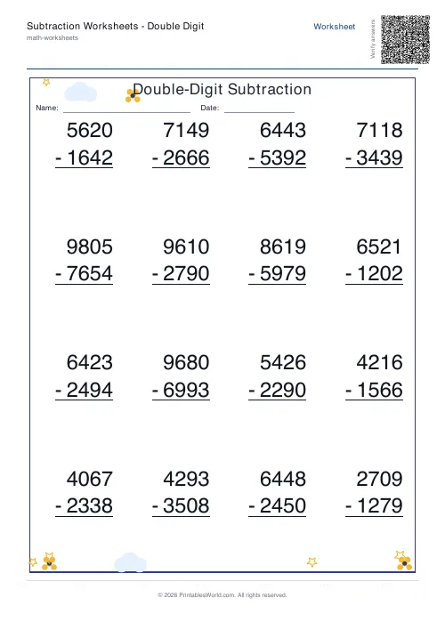 Free printable subtraction worksheet — 4-digit — PDF download