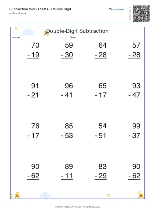 Free printable subtraction worksheet — Standard — PDF download