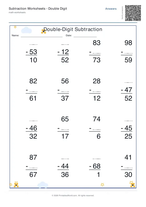 Free printable subtraction worksheet — Find missing number — PDF download