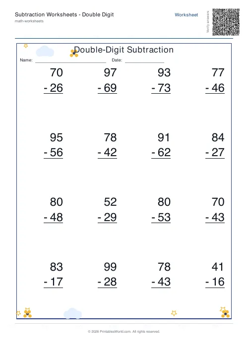 Free printable subtraction worksheet — No zero — PDF download