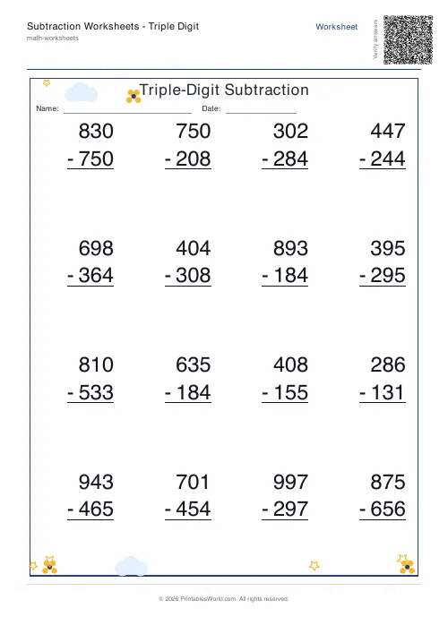 Free printable subtraction worksheet — Include zero — PDF download