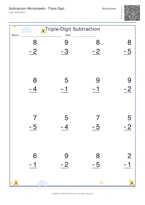 Free printable subtraction worksheet — 1-digit — PDF download