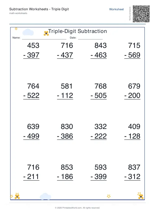 Free printable subtraction worksheet — Standard — PDF download