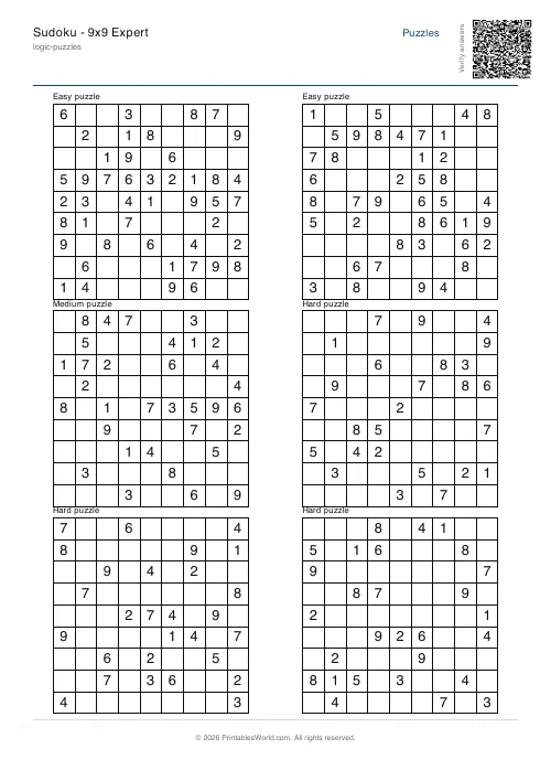 Free printable sudoku puzzle — Mixed, with answer key — PDF download