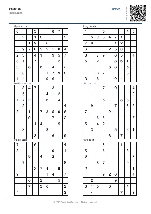 Free printable sudoku puzzle — Mixed, with answer key — PDF download