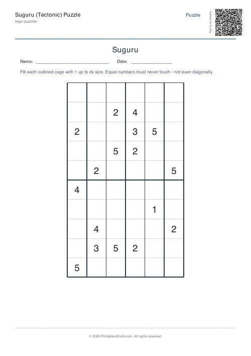 Free printable suguru puzzle — Hard, with answer key — PDF download