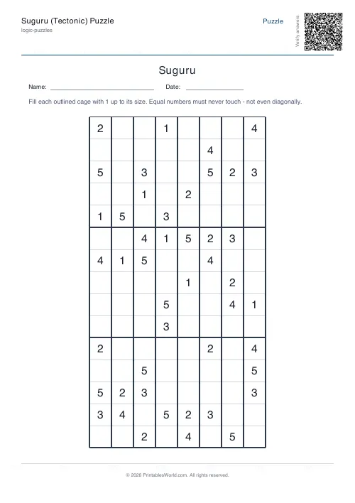 Free printable suguru puzzle — 8x8, with answer key — PDF download